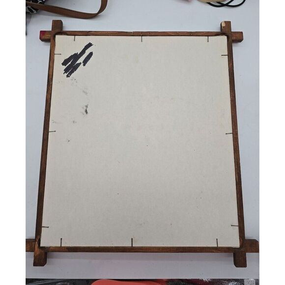 Vintage Handmade Cardinal & Dogwood Punch Needle Art In Wooden Frame - Picture 6 of 10